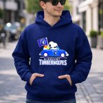 Minnesota Timberwolves Snoopy Dog Driving Blue Car Holding Basketball Flag T Shirt 8