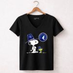 Minnesota Timberwolves Snoopy and Woodstock Pilgrim Hat Basketball 6 Womens V Neck