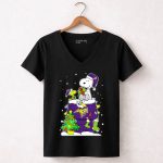 Minnesota Vikings Christmas Snoopy With Dog And Tree 7 Womens V Neck
