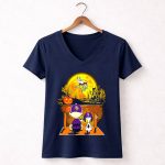 Minnesota Vikings Snoopy and Charlie Brown Halloween Pumpkin Moon 5 Womens V Neck
