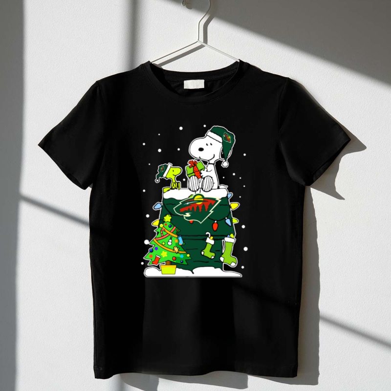 Minnesota Wild Christmas Snoopy Lover Peanuts Hockey Holiday Scene 1 T Shirt.jpg
