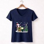 Minnesota Wild Snoopy Charlie Brown Christmas Hockey 5 Womens V Neck.jpg