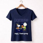 New England Patriots Snoopy Charlie Brown Happy Thanksgiving Football 5 Womens V Neck
