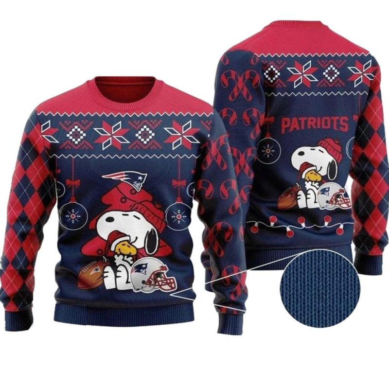 New England Patriots Snoopy Pattern Christmas Ugly Sweater 1.Jpg