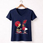New Jersey Devils Snoopy and Woodstock Football Helmet 5 Womens V Neck.jpg
