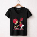 New Jersey Devils Snoopy and Woodstock Football Helmet 7 Womens V Neck.jpg