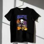 New York Giants Halloween Jack Skellington with Pumpkins and Flaming Football T Shirt T Shirt 1