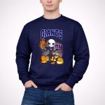 New York Giants Halloween Jack Skellington with Pumpkins and Flaming Football T Shirt T Shirt 3