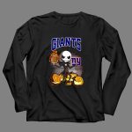 New York Giants Halloween Jack Skellington with Pumpkins and Flaming Football T Shirt T Shirt 4