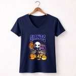 New York Giants Halloween Jack Skellington with Pumpkins and Flaming Football T Shirt T Shirt 5
