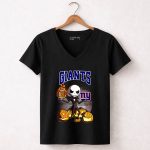 New York Giants Halloween Jack Skellington with Pumpkins and Flaming Football T Shirt T Shirt 51