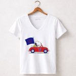New York Giants Snoopy Driving With Woodstock and Flag 5 Womens V Neck