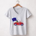 New York Giants Snoopy Driving With Woodstock and Flag 7 Womens V Neck