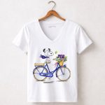New York Giants Snoopy on Bicycle with Flowers and Scarf 5 Womens V Neck
