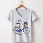 New York Giants Snoopy on Bicycle with Flowers and Scarf 7 Womens V Neck
