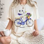 New York Giants Snoopy on Bicycle with Flowers and Scarf T Shirt 7