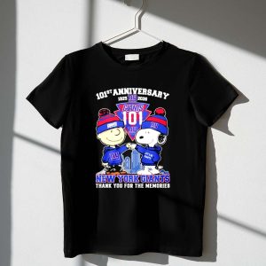New York Giants Outfit With Snoopy And Charlie Brown 101st Anniversary 1925-2026 Shirt