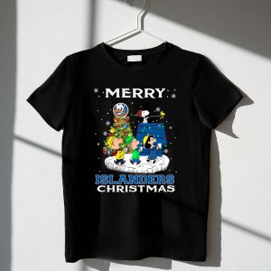 New York Islanders Christmas Characters Snoopy Woodstock Charlie Brown Linus Lucy 1 T Shirt.jpg
