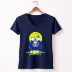 New York Islanders Snoopy Halloween Full Moon Pumpkins Wizards 5 Womens V Neck.jpg