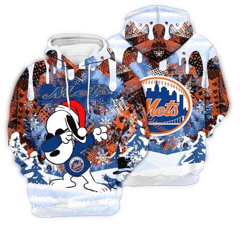 New York Mets Snoopy Dabbing Peanuts Christmas All Over Print Hoodie 1.Jpg