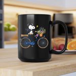 New York Yankees Snoopy on Bicycle with Woodstock and Flowers 2 mug.jpg