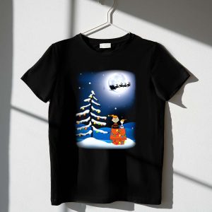 Noel Night Snoopy Peanuts Movie Christmas Scene Santa Sleigh Winter Tree with Lights T Shirt 1.jpg
