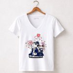 Notre Dame Fighting Irish Mashup Snoopy and Hello Kitty Valentine 5 Womens V Neck.jpg