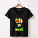 Notre Dame Fighting Irish Snoopy Halloween Pumpkin Scene With Football 7 Womens V Neck.jpg