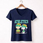 Oakland Athletics Snoopy Charlie Brown Christmas Baseball 5 Womens V Neck.jpg