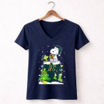 Oakland Athletics Snoopy Christmas Peanuts Holiday Gift Tree 5 Womens V Neck.jpg