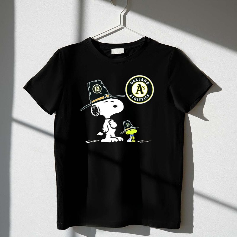 Oakland Athletics Snoopy And Woodstock Wearing Team Hats 1 T Shirt.jpg