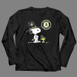 Oakland Athletics Snoopy and Woodstock Wearing Team Hats 4 Long Sleeves.jpg