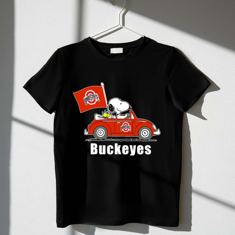 Ohio State Buckeyes Snoopy In Red Car With Flag 1 T Shirt 1