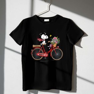 Ohio State Buckeyes Snoopy On Bicycle With Woodstock And Flowers Shirt