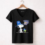 Oklahoma City Thunder Snoopy and Woodstock in Team Hats 6 Womens V Neck