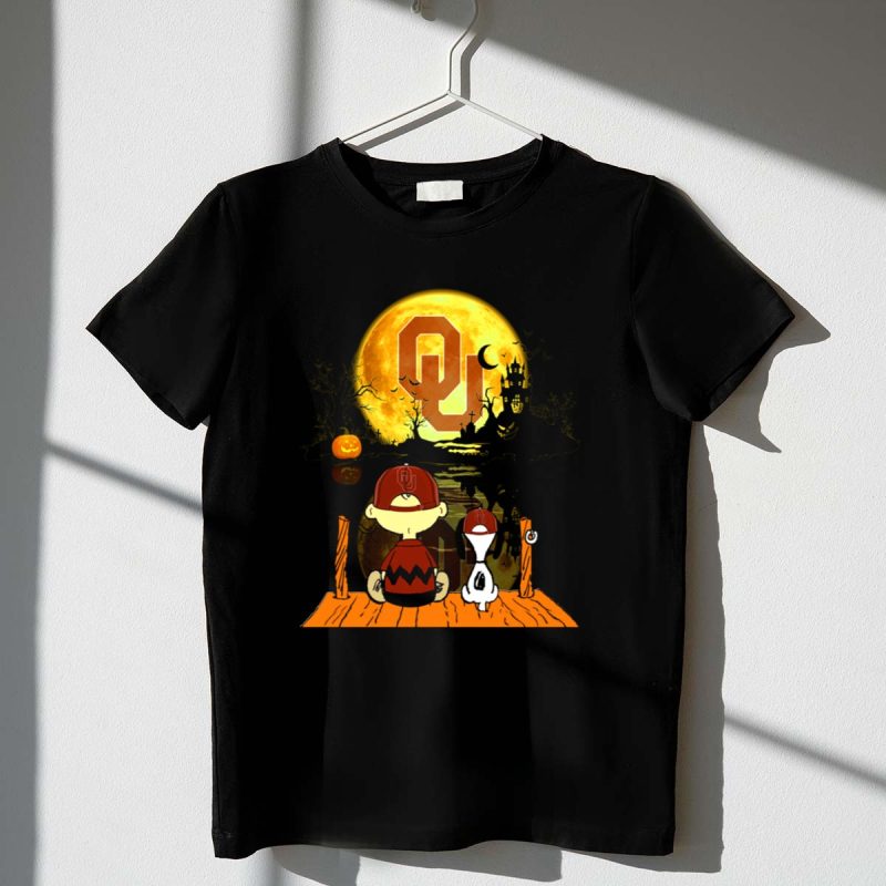 Oklahoma Sooners Halloween Moon Charlie Brown And Snoopyou Haunted House 1 T Shirt.jpg