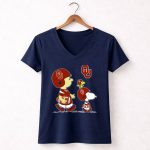Oklahoma Sooners Snoopy Peanuts Football Team Spirit 5 Womens V Neck.jpg