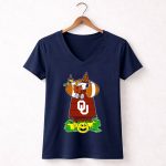 Oklahoma Sooners Snoopy Read Books Halloween Witch Woodstock Pumpkins Football 5 Womens V Neck.jpg