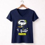 Packers Snoopy Driving Car with Woodstock and Packers 5 Womens V Neck