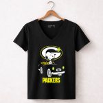 Packers Snoopy Driving Car with Woodstock and Packers 7 Womens V Neck