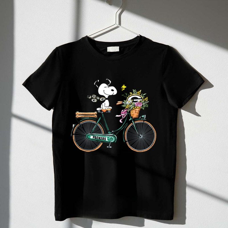 Packers Snoopy On Bicycle With Flowers And Woodstock 1 T Shirt