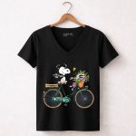Packers Snoopy on Bicycle with Flowers and Woodstock 7 Womens V Neck