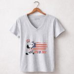 Patriotic Snoopy Wearing Uncle Sam Hat with American Flag Background 4th Of July 7 Womens V Neck