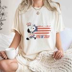 Patriotic Snoopy Wearing Uncle Sam Hat with American Flag Background 4th Of July T Shirt 7