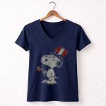 Patriotic Snoopy with American Flag and Top Hat Peanuts 5 Womens V Neck