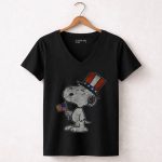 Patriotic Snoopy with American Flag and Top Hat Peanuts 7 Womens V Neck