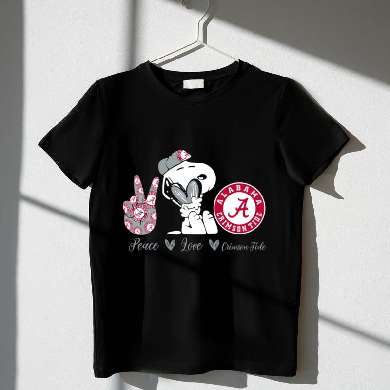 Peace Love Alabama Crimson Tide Snoopy Football Fan Gear 1 T Shirt