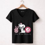 Peace Love Alabama Crimson Tide Snoopy Football Fan Gear 7 Womens V Neck