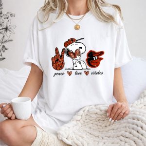Peace Love Orioles Snoopy Cheerful Baltimore Baseball Spirit 1 T Shirt