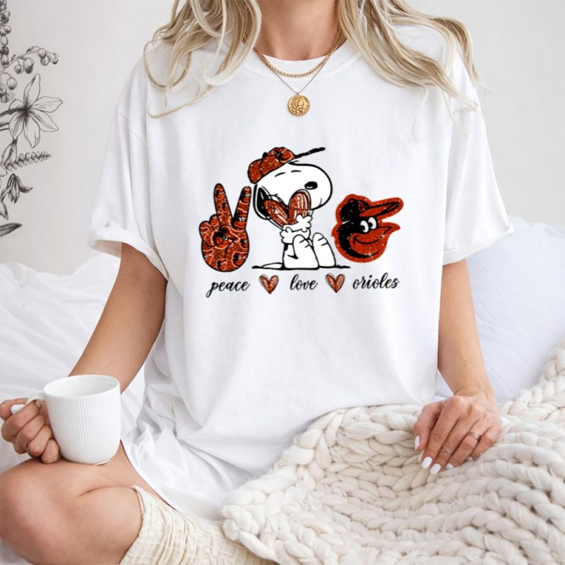 Peace Love Orioles Snoopy Cheerful Baltimore Baseball Spirit 1 T Shirt